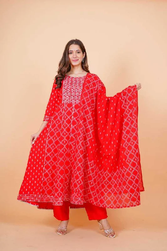 Women's Red Kurta And Palazzo Set Rayon - Noz2Toz