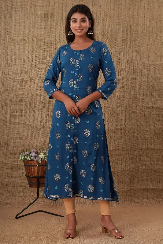 Women's Blue Floral Print kurta - KAAJH