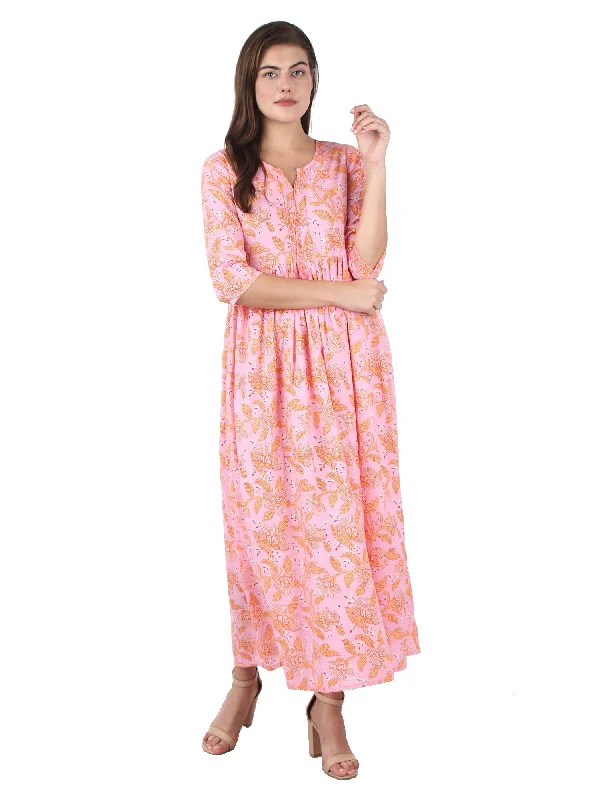 Women's Pink Floral Print kurta - KAAJH