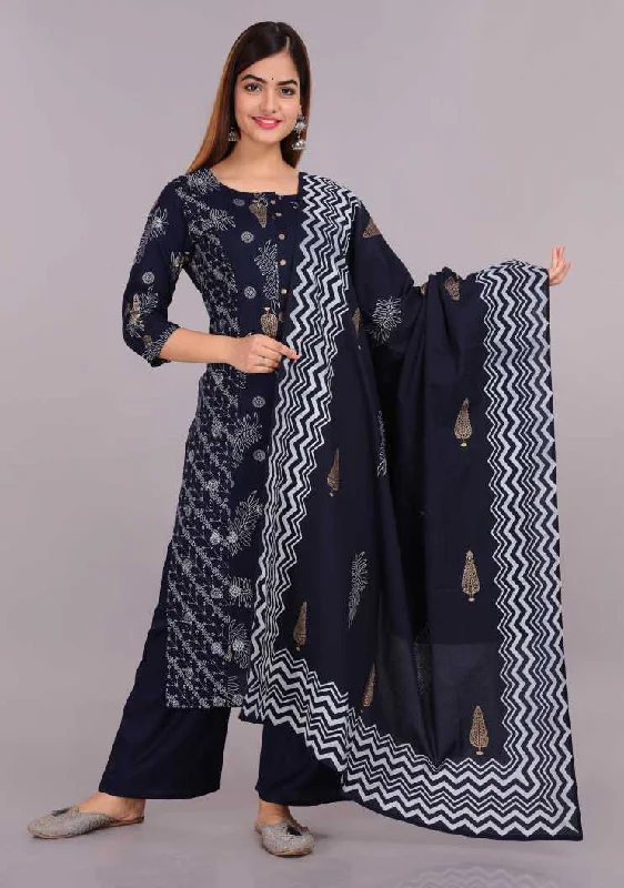 Women's Blue Kurta And Palazzo Set Rayon - Noz2Toz