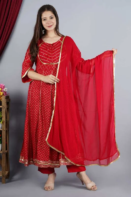 Women's Red Kurta And Palazzo Set Rayon - Noz2Toz