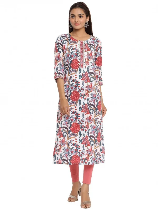 Women's  Cotton Floral Print Straight Kurta - Noz2Toz