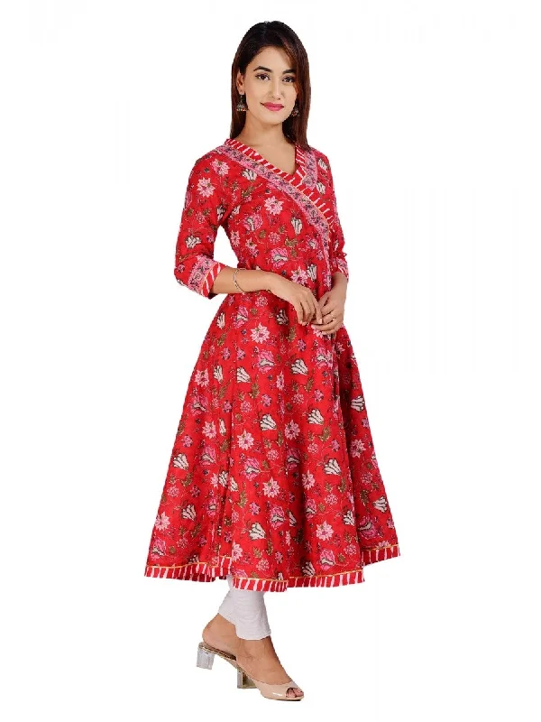 Women's  Cotton Floral Print Angrakha Kurta - Noz2Toz