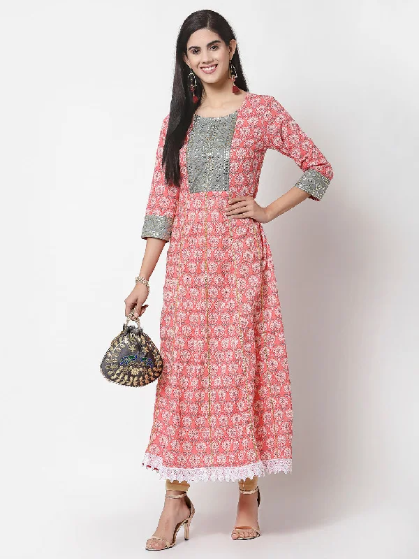 Women Pink Cotton Printed Dress by Myshka (1 Pc Set)