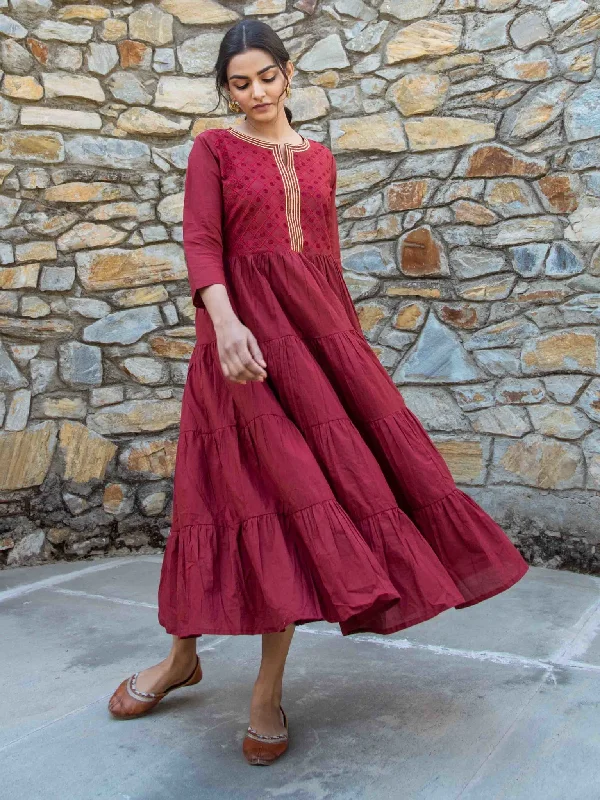 Women's Maroon Anarkali Kurta - Yufta