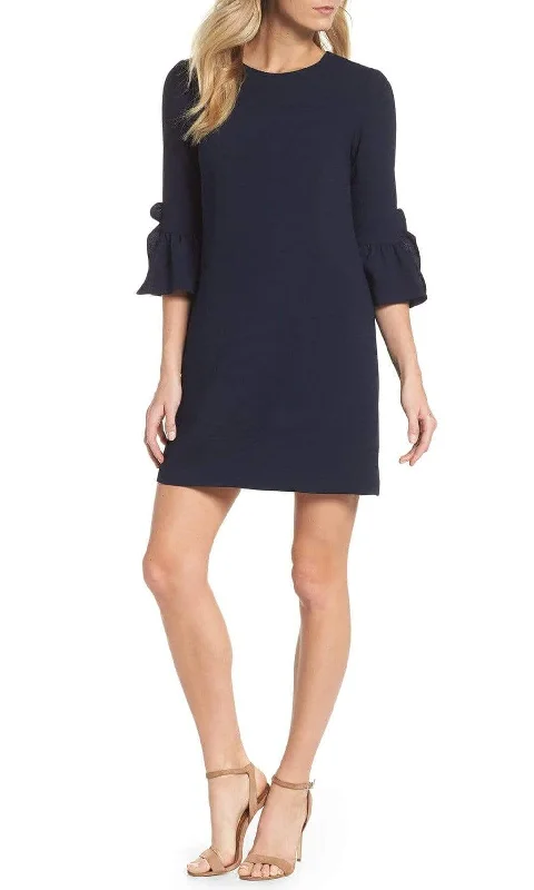 Maggy London - G3079M Flounce Quarter Sleeve Column Mini Shift Dress