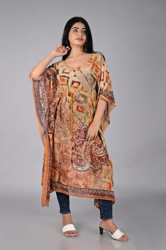 Women's Multicolor abstract pattern rayon kaftan - MISSKURTI