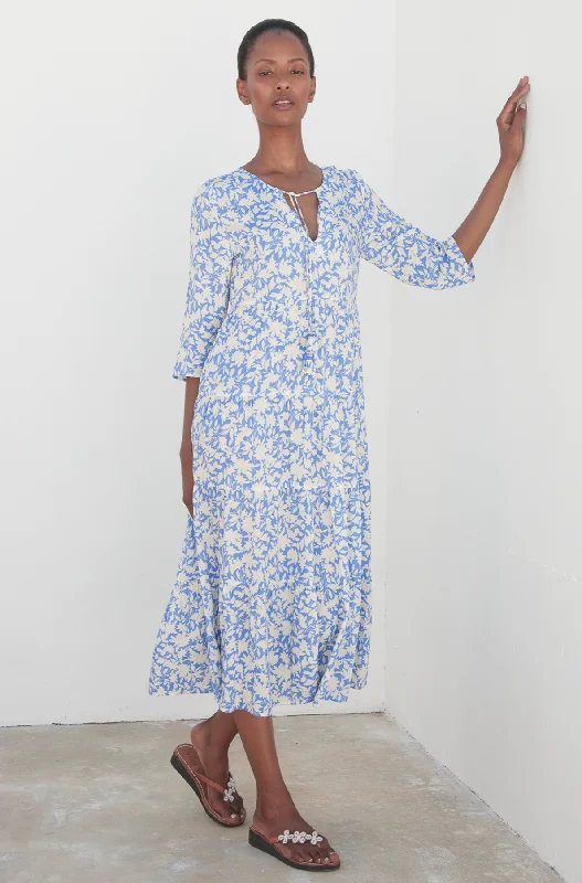 Emma EcoVero™ Midi Dress | Pale Blue/White