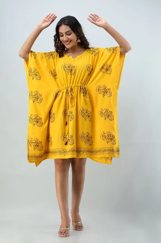 Women's Ethnic motif printed yellow kaftan top - MISSKURTI