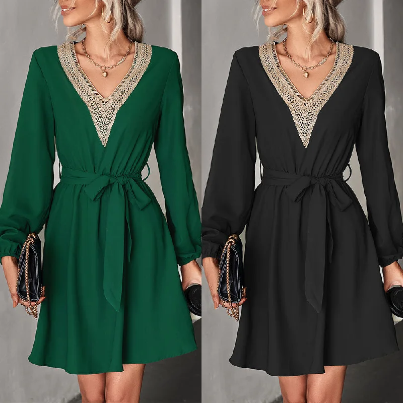 Fashion V Neck Long Sleeves Mini Dresses