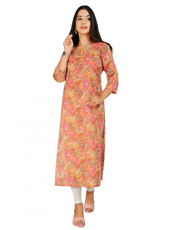 Women's Cotton Printed Floral Straight Kurta - Noz2Toz