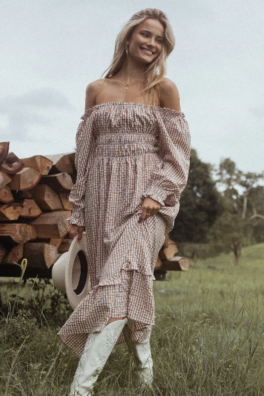 Torrie Maxi Dress - Brown Check