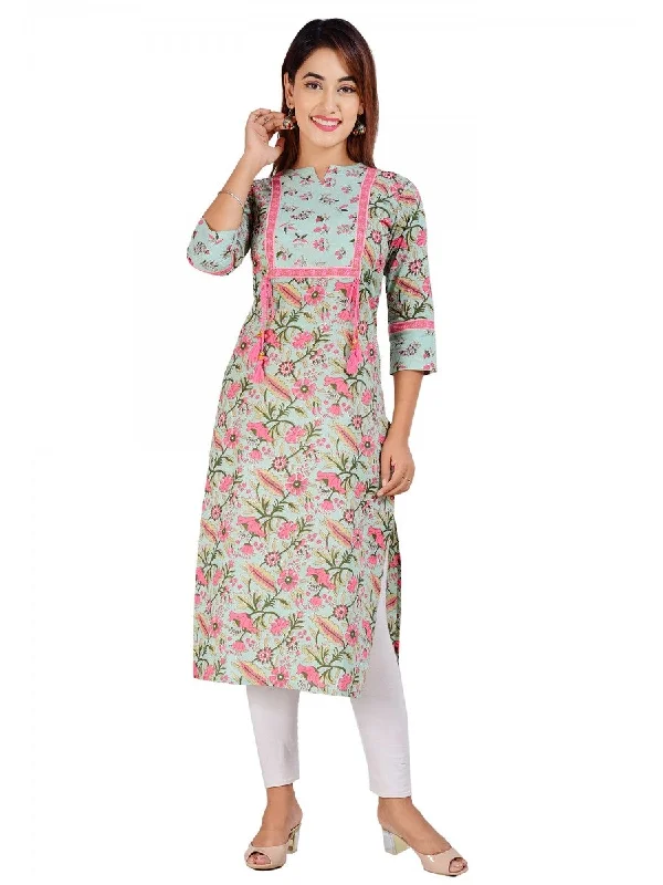 Women's  Cotton Floral Print Straight Kurta - Noz2Toz