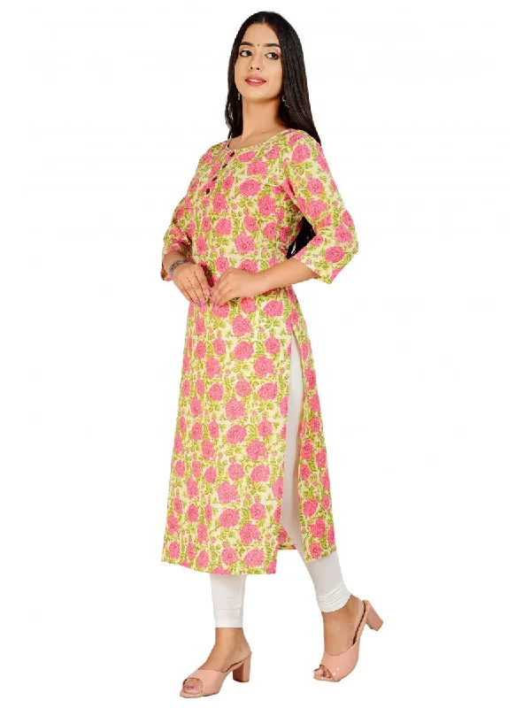 Women's Cotton Printed Floral Straight Kurta - Noz2Toz