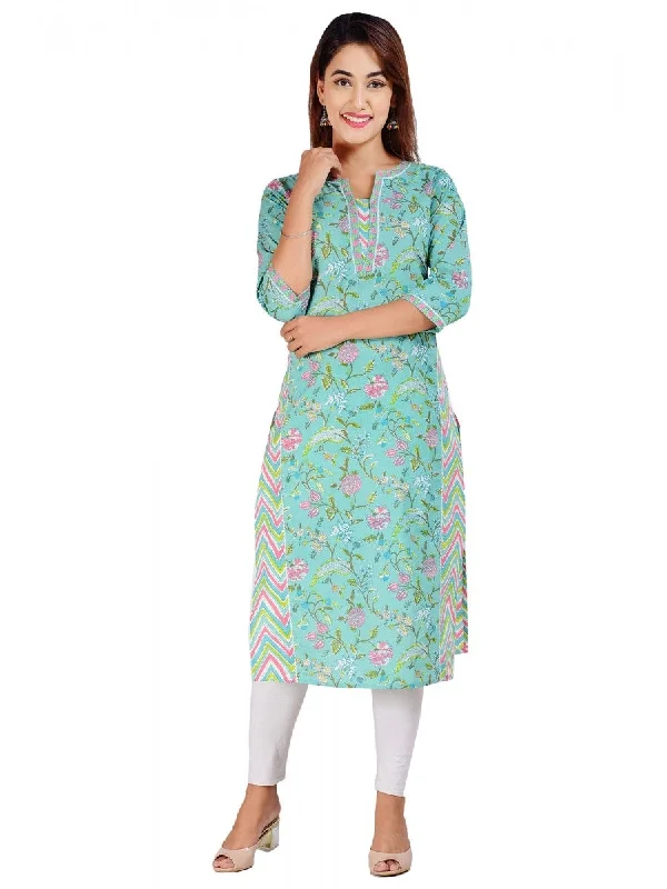 Women's  Cotton Floral Print Straight Kurta - Noz2Toz