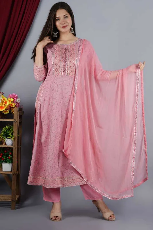 Women's Pink Kurta And Palazzo Set Rayon - Noz2Toz