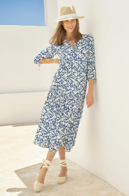 Virginia EcoVero™ Midi Dress | Navy/White