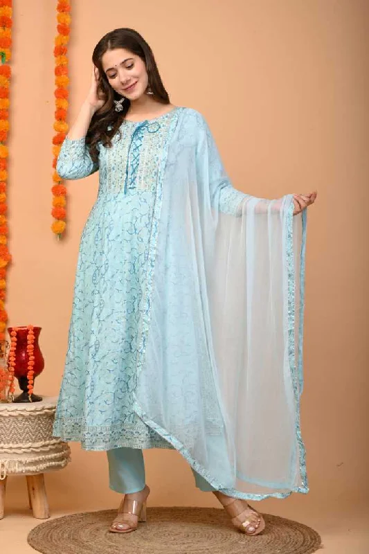 Women's Light Blue Kurta And Palazzo Set Rayon - Noz2Toz