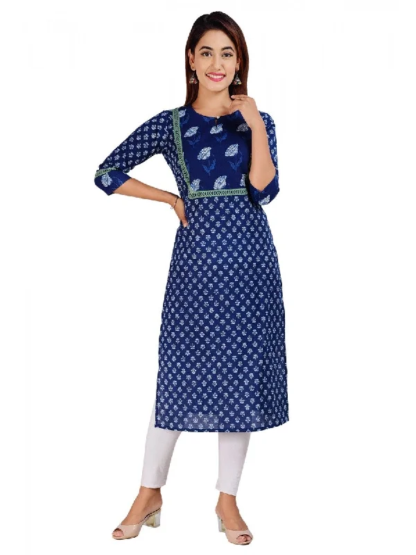 Women's  Cotton Floral Print Straight Kurta - Noz2Toz