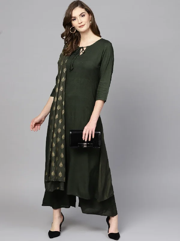 Women's Green Solid Kurta Set - Yufta