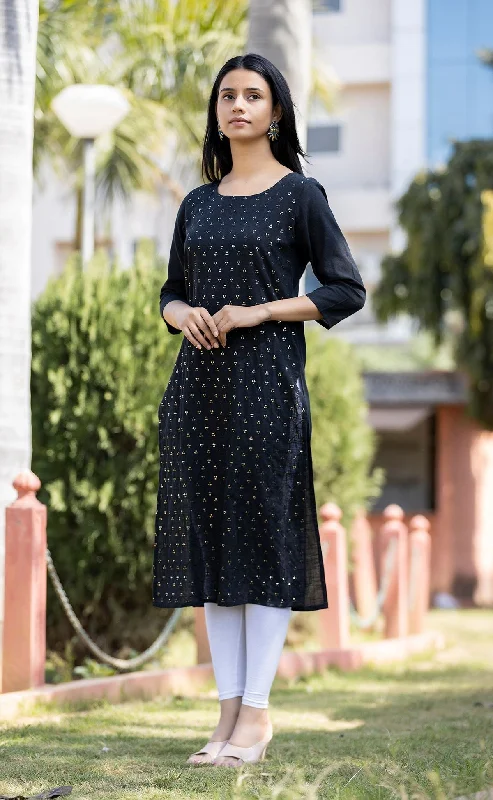 Women's Black Solid Sequin Embellishment Kurta - KAAJH