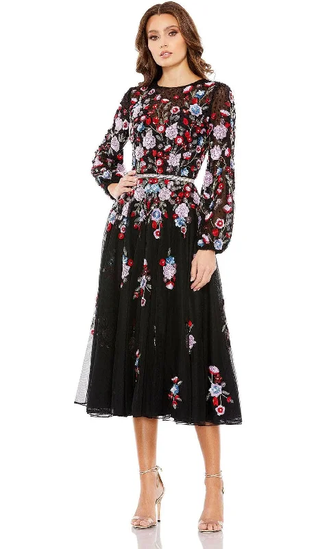 Mac Duggal 5712 - Floral Long Sleeve Knee-Length Dress