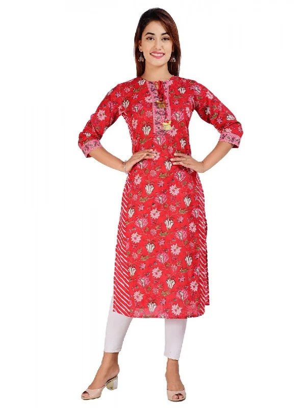 Women's  Cotton Floral Print Straight Kurta - Noz2Toz