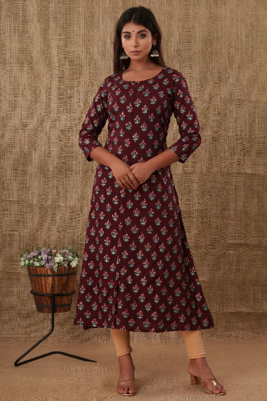 Women's Purple Floral Print Kurta - KAAJH