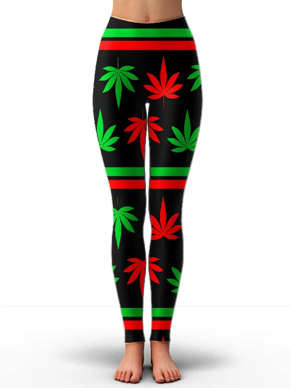 Red And Green Festive Bud Leggings