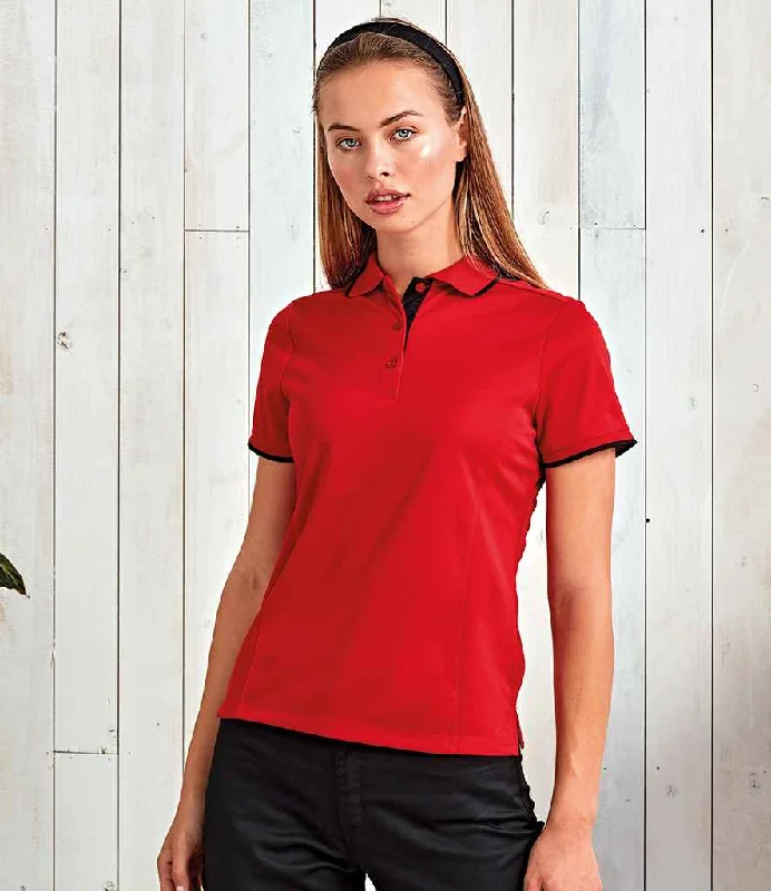 Premier Ladies Contrast Coolchecker® Piqué Polo Shirt | Red/Black