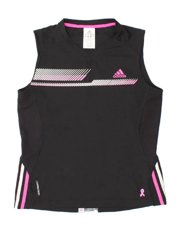 ADIDAS Womens Graphic Vest Top UK 14 Medium  Black Polyester