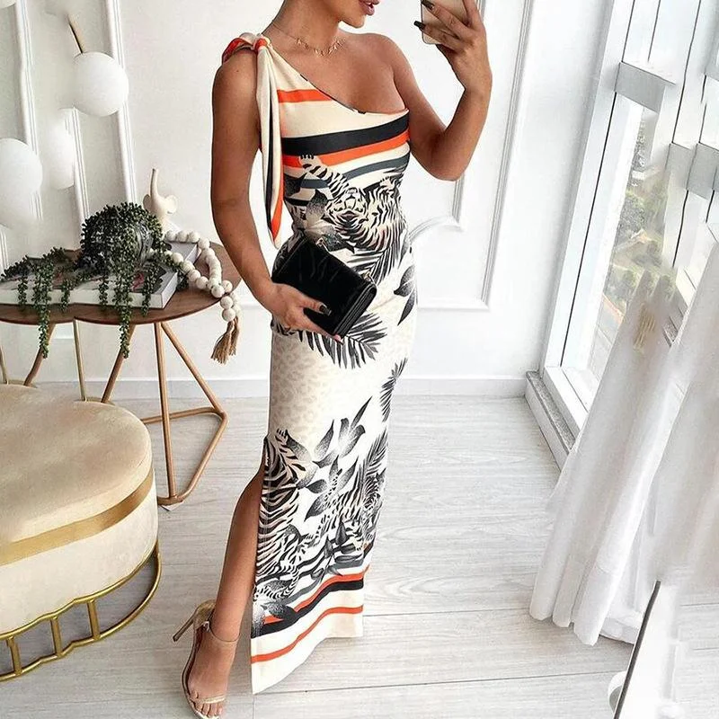 Sexy One Shoulder Irregular Strapless Long Dresses