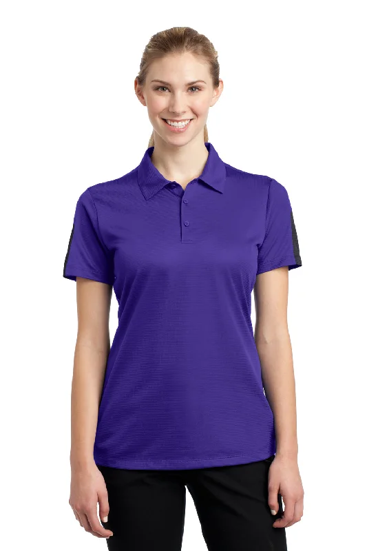 Sport-Tek Womens Active Mesh Moisture Wicking Short Sleeve Polo Shirt - Purple/Grey - Closeout