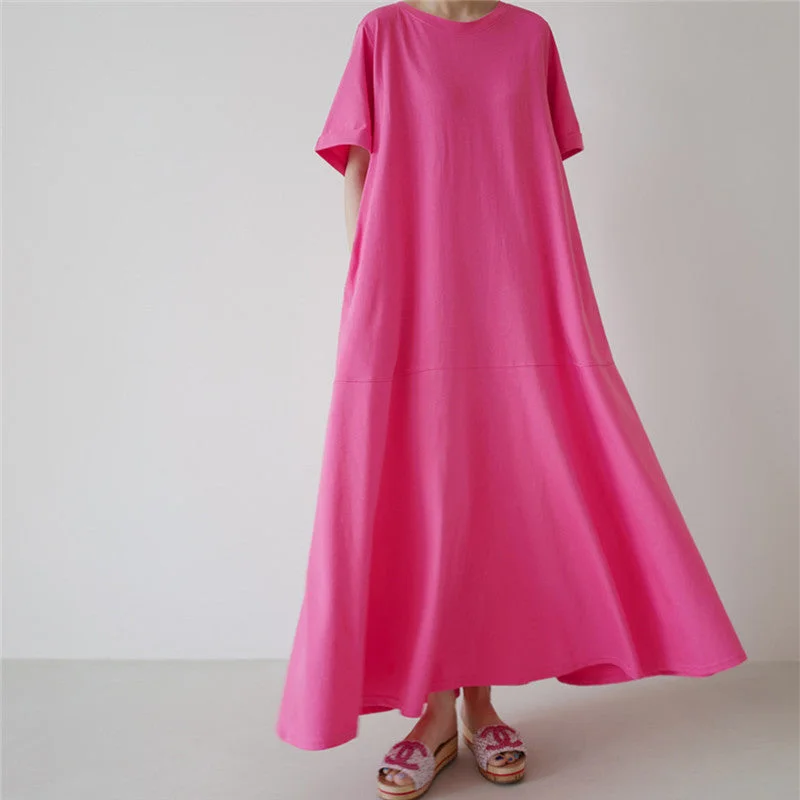 Casual Simple Design Plus Sizes Short Sleeves Long Dresses