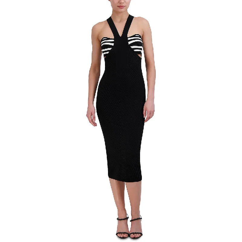 BCBGMAXAZRIA Womens Midi Cutout Bodycon Dress