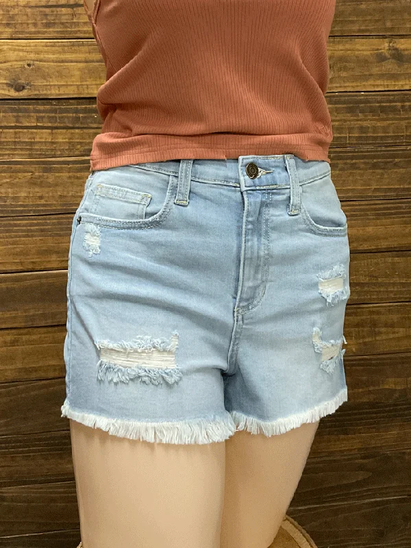 Sneak Peek SP-S7393ML Womens Frayed Hem High Rise Denim Shorts Light Blue