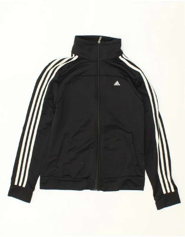 ADIDAS Womens Tracksuit Top Jacket UK 8/10 Small Black Cotton