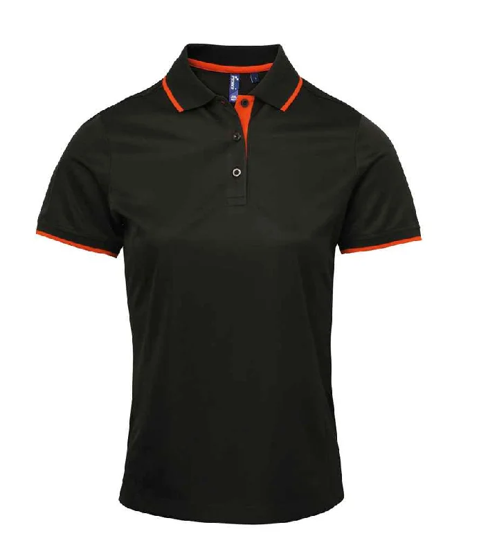 Premier Ladies Contrast Coolchecker® Piqué Polo Shirt | Black/Orange