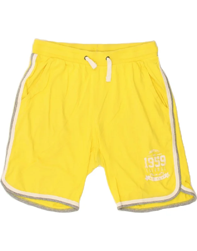 ELLESSE Womens Graphic Sport Shorts UK 14 Large  Yellow Cotton