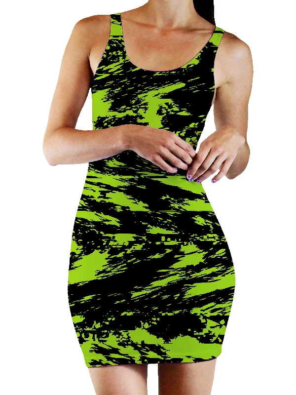 Black Lime Bolt Glitch Bodycon Mini Dress