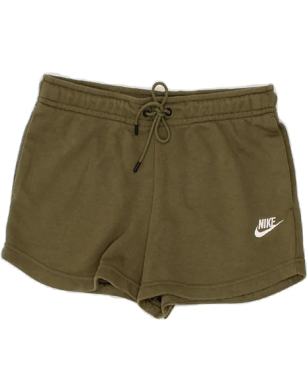 NIKE Womens Sport Shorts UK 10 Small Khaki Cotton