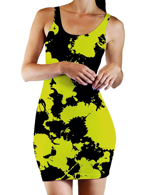 Yellow and Black Paint Splatter Bodycon Mini Dress