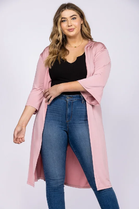 MAUVE PLUS SIZE HOODY COVER-UP CARDIGAN-T6607P