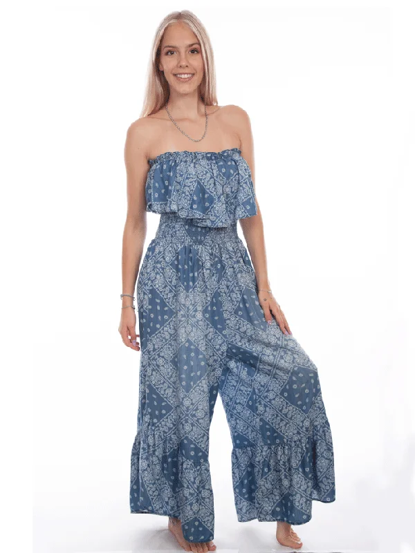 Scully HC744-LBL Womens Bandana Print Jumpsuit Light Blue