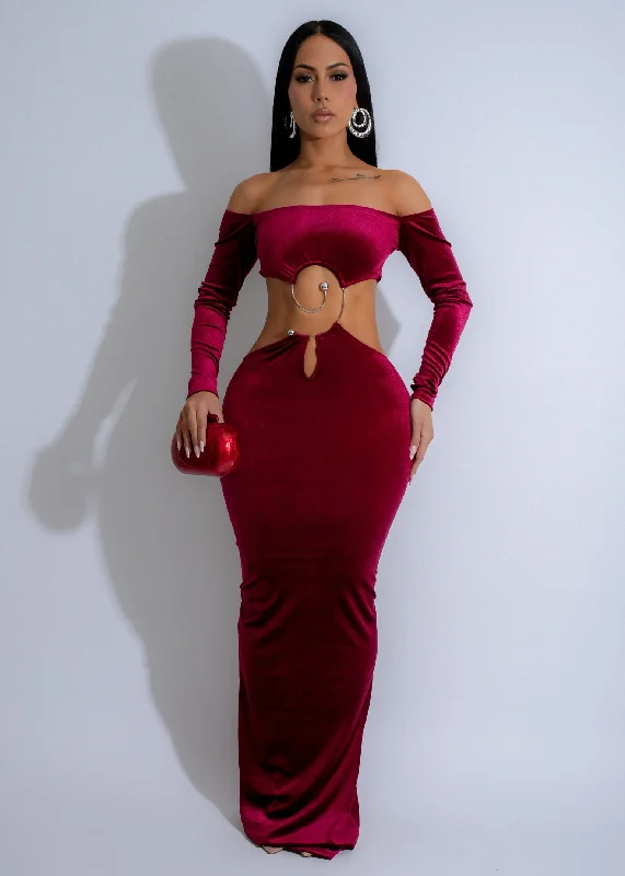 Lunar Fusion Velvet Maxi Dress Red