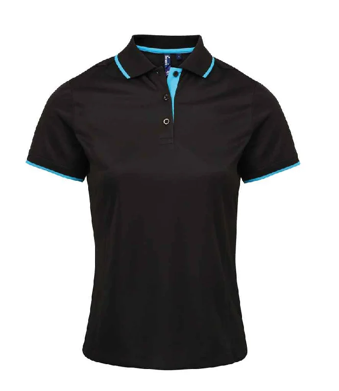 Premier Ladies Contrast Coolchecker® Piqué Polo Shirt | Black/Turquoise Blue