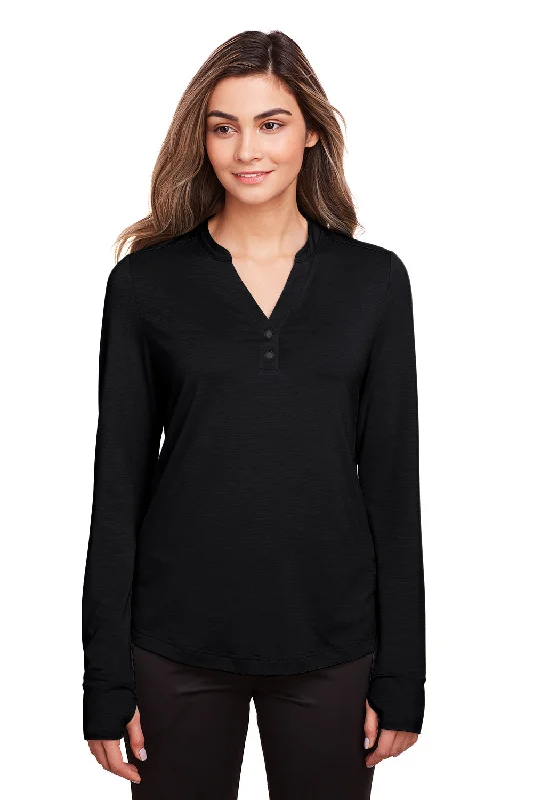 North End Womens Jaq Performance Moisture Wicking Long Sleeve Polo Shirt - Black