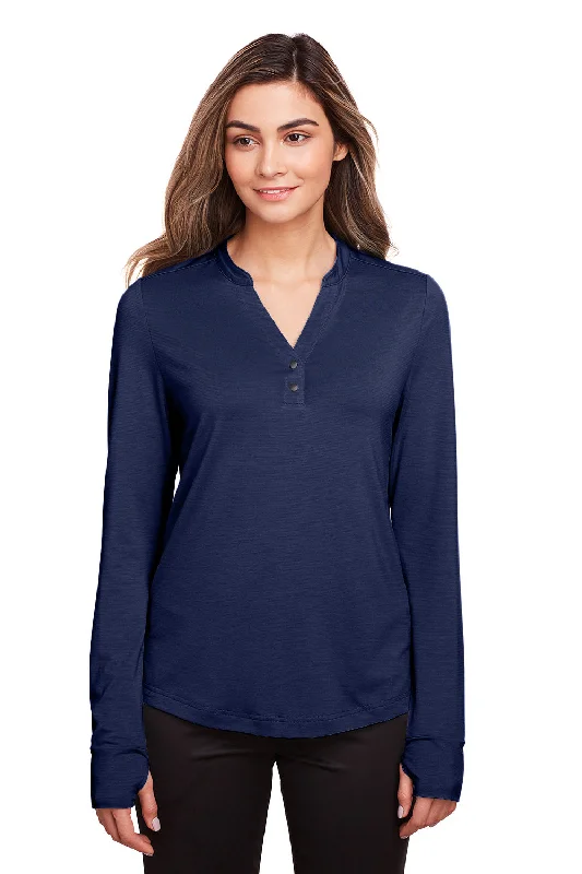 North End Womens Jaq Performance Moisture Wicking Long Sleeve Polo Shirt - Classic Navy Blue