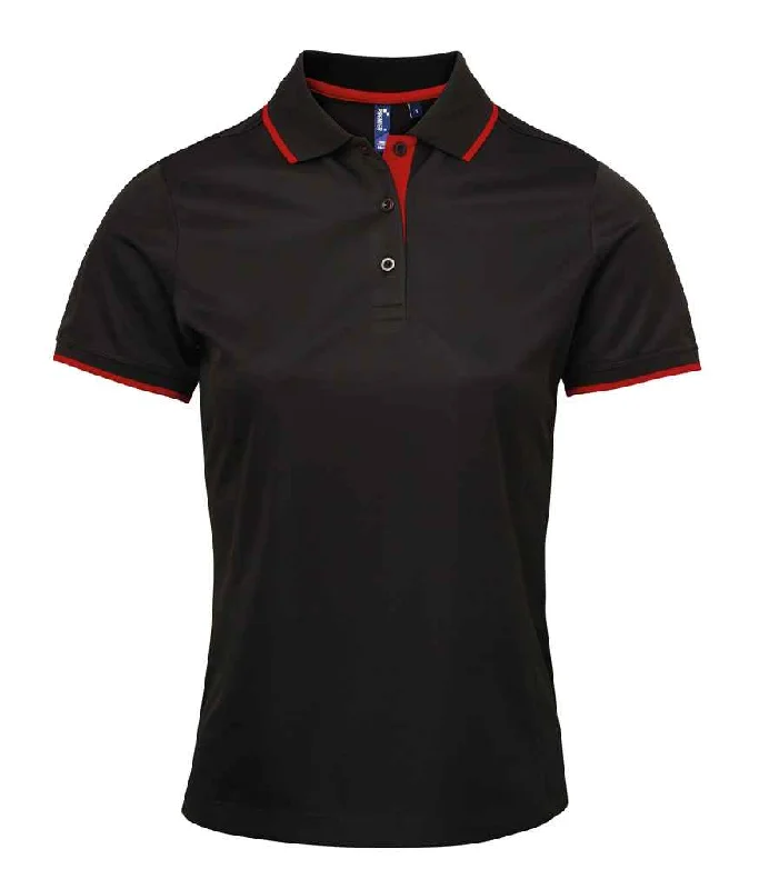 Premier Ladies Contrast Coolchecker® Piqué Polo Shirt | Black/Red