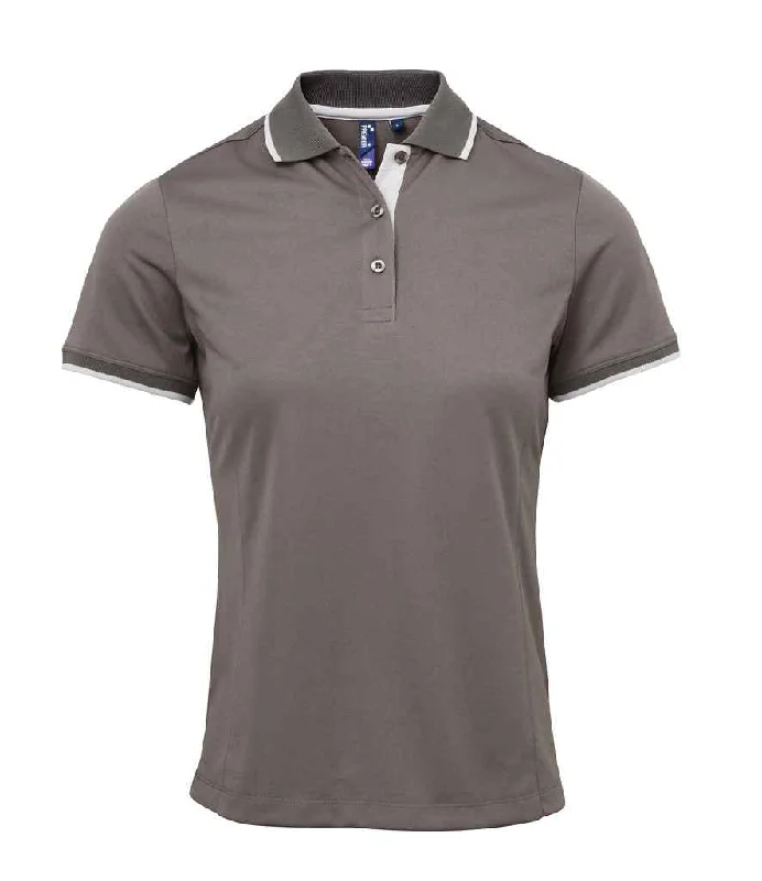 Premier Ladies Contrast Coolchecker® Piqué Polo Shirt | Dark Grey/Silver